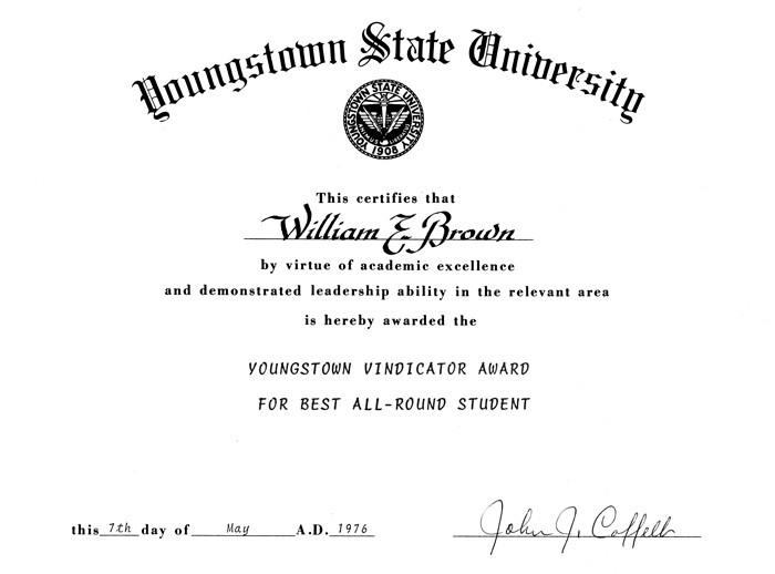 Youngstown State University Vindicator Award for Best All-Round Student